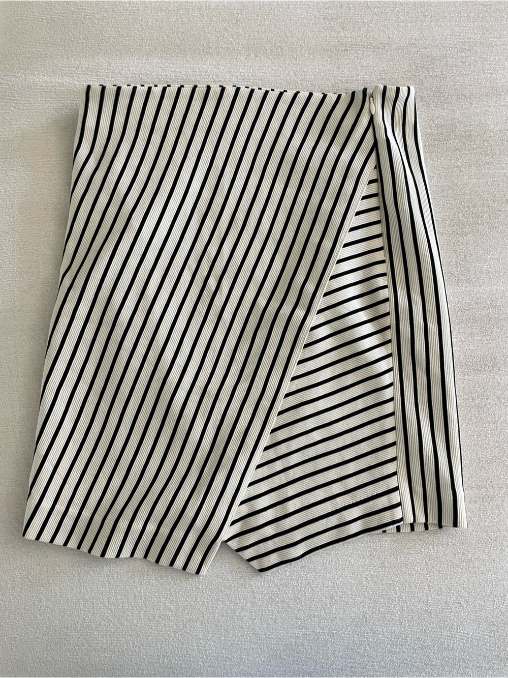 Petite Size Striped Black and White Asymmetrical mini skirt